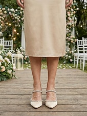 cheap Mother of Bride/Groom-Women's Ivory Block Heel Pumps with Rhinestone Strap, Elegant Mother of the Bride Shoes for Outdoor Garden Weddings