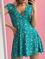 economico Abiti floreali-Per donna Abito maxi Abito a trapezio Vacanza Casual All'aperto Uscire Vestibilità regolare Floreale Grafico Manica Corta Scollo a V Nero Bianco Marrone Verde Estate Primavera