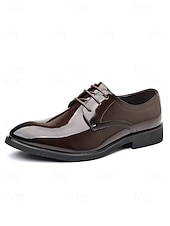 abordables Zapatos Derby-Zapatos de vestir de charol marrón brillante para hombre, elegantes zapatos formales para bodas, ideales para novios, padrinos de boda e invitados a la boda, cómodos y elegantes para ocasiones formales de boda.