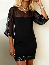 Χαμηλού Κόστους Λευκό φόρεμα-Γυναικεία Μίνι φόρεμα Φόρεμα ριχτό Καθημερινό Καθημερινά Κανονικό Σκέτο 3/4 Μήκος Μανικιού Στρογγυλή Ψηλή Λαιμόκοψη Μαύρο Κρασί Βαθυγάλαζο Καλοκαίρι Άνοιξη