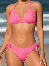 preiswerte Bikini-Sets-Damen Badeanzug Bikini Zweiteilig Slips Bademode Rückenfrei Urlaub Strandbekleidung Einfach Neckholder Ärmellos Badeanzüge