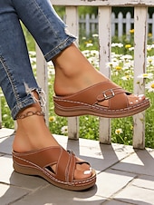 preiswerte Rutschsandalen-Bequeme Damen-Sandalen mit gekreuzten Riemen und Schnalle – stützende, offene Schuhe zum Laufen, für den Alltag, Reisen, Gartenarbeit, Shopping und Freizeitaktivitäten