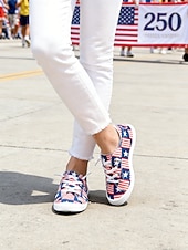 economico Scarpe da donna-Sneakers patriottiche rosse e blu 250 femminili con lacci dell'anniversario dei 250 anni degli Stati Uniti - scarpe casual con stampa a stelle e strisce per la parata del Giorno dell'Indipendenza