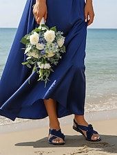 cheap Bridesmaid-Women's Blush Pink Floral Flat Sandals, Soft Ankle Strap Bridesmaid Shoes for Beach Wedding Ceremonies