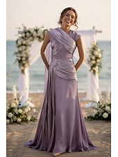economico Matrimonio Informale / Di Giorno-Tubino Colonna Lunghezza al pavimento Abito da invitata a nozze Abito a mantella Abito sopragonna Abiti per invitati a matrimoni Elegante Quotidiano Senza Maniche Scollo a Cascata Festa in giardino