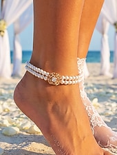 olcso Esküvő ACC-Női műgyöngyös bokalánc kristály díszítéssel, elegáns, többszínű gyöngyös dizájn, állítható bokaékszer tengerparti esküvőkre, nyári partikra, menyasszonyi és nyaralós viseletre