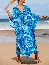 tanie Sukienki w paski i geometryczne-Damskie Sukienka maxi sukienka plażowa Codzienne sukienki Sukienka Boho Cover Up Elegancja Moda Nowoczesny Na zewnątrz Plaża Urlop Luźna Prążki Krótki rękaw W serek Niebieski Czarny Biały Rumiany róż