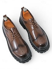 お買い得  ダービーシューズ-メンズブラウンブローグシューズ - エレガントなレースアップデザインとチャンキーソール。ビジネス、カジュアル、イブニングウェア、結婚式に最適です。