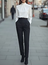 economico Bluse Eleganti-Per donna Elegant Elegante Top in raso Blusa Semplice Elegante Quotidiano Collo Alto Top Regolari Quotidiano Nero Bianco Viola Cachi Autunno