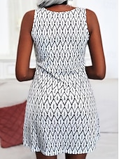 voordelige Kunst &amp; Design Jurken-Dames Mini-jurk Zonnejurk Zomerjurk Vakantie Casual Dagelijks Normale pasvorm Grafisch Geometrisch Mouwloos Strakke ronde hals Lichtgrijs Zomer Lente