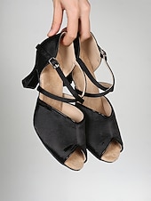 economico Scarpe per balli latini-scarpe da ballo professionali da donna in raso nero, punta aperta, cinturino alla caviglia, sala da ballo &amp;tacchi latini per palcoscenici e spettacoli