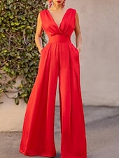economico Tuta-Per donna Normale Tuta Elegante Tinta unica Senza Maniche Gamba larga Scollo a V Pieghettato Vacanza Ferie Vestibilità regolare Nero Verde militare Rosso Estate