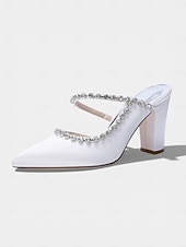 cheap Mother of Bride/Groom-Women's Ivory Block Heel Pumps with Rhinestone Strap, Elegant Mother of the Bride Shoes for Outdoor Garden Weddings