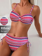 זול סטים של ביקיני-בגדי ריקוד נשים בגדי ים ביקיני 2 חתיכות מותן גבוה בגד ים רזה גב חשוף חופשה בגדי חוף נמר גיאומטרי ללא שרוולים בגדי ים