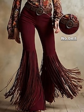 Χαμηλού Κόστους Γυναικείο Παντελόνι Flare-Γυναικεία Παντελόνια Παντελόνι Faux Suede Φουντωμένο παντελόνι Κολάν Διακοπές Βίντατζ Μοντέρνα Πλήρες μήκος Ψηλή Μέση Σκέτο Φούντα Άνεση Moale Αναπνέει Ανελαστικό ΕΞΩΤΕΡΙΚΟΥ ΧΩΡΟΥ Πάρτι Δρόμος