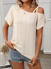 economico T-shirt semplice-Per donna Maglietta Semplice Moda Elegante Classico Manica Corta Senza Spalle Top Regolari Quotidiano Uscire Weekend Blu Nero Bianco Rosa Albicocca Estate Primavera