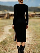 preiswerte Western Boho Kleid-Damen Midikleid Langes Kleid Maxikleid Vintage-Kleid Kleid aus Wildlederimitat Vintage Mode Täglich Outdoor Urlaub Normale Passform Einfach Langarm Rundhalsausschnitt Schwarz Braun Aprikose Sommer