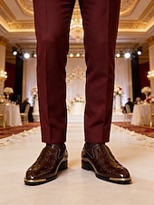 abordables Mocassins-Chaussures habillées pour homme en similicuir marron, à enfiler – design élégant en relief, confort optimal, parfaites pour les mariages, les événements formels et le bureau.