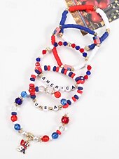 Недорогие Аксессуары-Юбилейный комплект многослойных браслетов для женщин к 250-летию США - сплавной материал с различными подвесками идеально подходит для Дня независимости и празднования в США