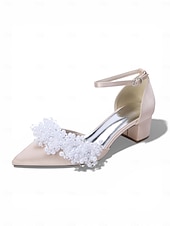 abordables novia-Women's Ivory Pearl Embellished Ankle Strap Heels, Elegant Pointed-Toe Bridal Shoes for Modern City Wedding