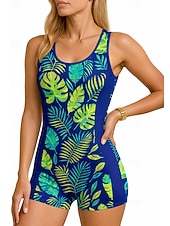 preiswerte One Pieces Rash Guards-Damen Anti UV Shirt Einteiliger Surfanzug Badeanzug Blumenmuster Reißverschluss mit integriertem BH Herausnehmbare Polsterung UV-Sonnenschutz UPF50+ Ultraleicht (UL) Ärmellos Bademode Bodysuit Surfen