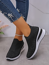 economico Sneakers da donna-Per donna Casuale Quotidiano Passeggiata Strass Plateau Zeppa Punta Tonda Casual Comfort Tessitura Volante Mocassino Nero Bianco Rosa