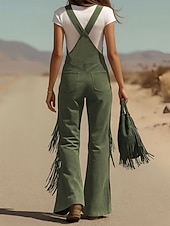 Недорогие Женские комбинезоны и ромперы-Жен. Брюки карго Широкие Биб Колготки Комбинезон Мода Уличный стиль На каждый день Полная длина Завышенная Полотняное плетение С кисточками Карман удобный Неэластичная