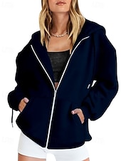 Недорогие Толстовки и Кофты-Женская объемная толстовка на молнии с длинными рукавами, повседневная толстовка с капюшоном и карманами для повседневной носки, несколько цветов.