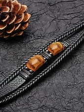 economico Gioielli da uomo-Bracciale da uomo in pietra naturale e finta pelle, cinturino da polso casual intrecciato in vari colori, gioielli alla moda da uomo per l'abbigliamento casual quotidiano e lo street style