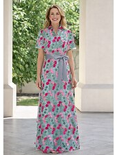 economico Lunghezza del pavimento-Linea ad A Lunghezza al pavimento Abito da invitata a nozze Abito da cerimonia per signora Manica Corta Colletto a Camicia Elegante Formale Derby del Kentucky Semi-Formale Pizzo con Ricamo