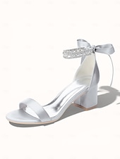 economico sposa-sandali da donna con tacco a blocco color argento, scarpe da sposa aperte con cinturino alla caviglia in cristallo per matrimoni in chiesa