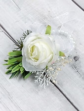 preiswerte Hochzeit ACC-Herren-Ansteckblume und Handgelenkschmuck aus Kunstblumen – Materialmix – perfekt für Hochzeiten und Partys
