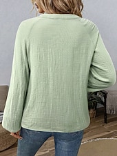 billige Enkle bluser-Dame Popover skjorte Uformell skjorte Bluse Broderi Paisly Elegant Bohem Fritid Langermet V-hals Vanlige topper Daglig utendørs Ferie Svart Hvit Navyblå Grønn Sommer Vår