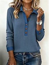 voordelige Effen t-shirt-Dames Polo T-shirt Hoodies Knop Punk Actief Vintage Lange mouw Polo kraag Revers Normale tops Casual Huis Werk blauw Zwart Oranje Groen khaki Lente Herfst Winter