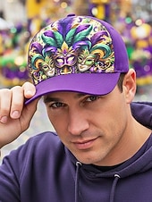 abordables Accesorios-Gorra de béisbol de poliéster para hombre con estampado de máscara de Mardi Gras, ajuste ajustable, varios colores, ideal para carnaval, festivales y atuendos casuales.