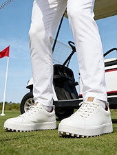 levne Pánské golfové boty-Pánské bílé golfové boty, čistý šněrovací design, lehká polstrovaná podrážka, klasický sportovní styl pro golfová hřiště a outdoorové nošení