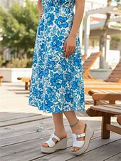 tanie Sandały na koturnie-damskie białe sandały na koturnie z paskiem ze sprzączką – stylowe i wygodne obuwie na lato, plażę i imprezy przy basenie