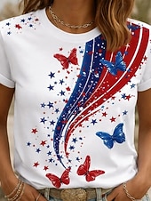 abordables Día de la Independencia Top-Día de la Independencia Aniversario Americano Patriótico Camiseta para Mujeres Gráfica Bandera Nacional Vintage Estilo Clásico Manga Corta Cuello Redondo Diaria Fin de Semana Impresión Blanco-Azul