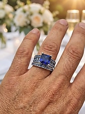 Χαμηλού Κόστους Γάμος ACC-Σετ ανδρικών δαχτυλιδιών με μαύρη πέτρα, κράμα αλουμινίου vintage γοτθικού στιλ με τετράγωνο κόσμημα, πολύχρωμες επιλογές για βέρες, αρραβώνες, πάρτι και καθημερινή casual ένδυση
