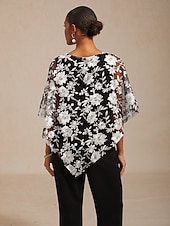 お買い得  レーストップ-女性用 ブラウス レーストップス レース 刺繍 フラワー エレガント ハーフスリーブ バットウィングスリーブ クルーネック 日常 結婚式のゲスト ブラック 夏 春 秋