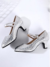 preiswerte Schuhe für Standardtanz und Modern Dance-Lila glitzernde Mary-Jane-Tanzschuhe mit Riemchen für Damen, elegant und professionell für den Ballsaal &amp;Lateinamerikanische Tanzschuhe