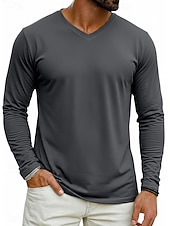 economico magliette di base-Per uomo Maglietta Manica Lunga Scollo a V Primavera Inverno Primavera &amp; Autunno Tinta unica Semplice Maglieria Quotidiano Abbigliamento Sportivo Puro Casuale Quotidiano All'aperto Nero Bianco Grigio