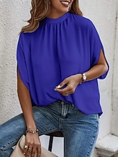 economico Bluse Semplici-Per donna Blusa Top in chiffon Semplice Elegante Classico Moderno Manica Corta Manica a Volant Collo alto Top Regolari Quotidiano Ferie Uscire Blu Nero Marrone Verde Estate Primavera