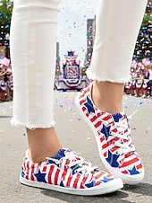  Scarpe in tela con laccetti rossi e blu per donna per il 250° Anniversario degli Stati Uniti – Sneakers casual patriottiche vintage per il Giorno dell'Indipendenza parate passeggiate in città viaggi