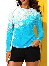 cheap Surfing Tankinis &amp; Bikinis-Women's Medium Rash guard Swimsuit Rash Guard Floral Print Swimsuit Floral Tropical Color-blocking 2 Piece Removable Pad Boyleg UV Sun Protection UPF50+ Elastic Long Sleeve Swimwear Sun Shirt Surfing