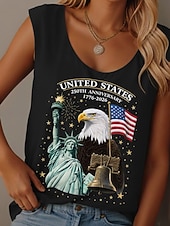 preiswerte Unabhängigkeitstag Top-Unabhängigkeitstag Amerikanisches Jubiläum Patriotisches Damen T-Shirt Grafik Flagge Flagge Legere Ärmellos Rundhals Reguläre Tops Täglicher Druck Blau Schwarz Weiß Rot Sommer Frühling Betrunken