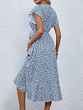 זול שמלות פרחוניות יומיומיות-בגדי ריקוד נשים שמלת מידי שמלת קז'ואל שמלת מעטפת שמלה פרחונית אלגנטית אופנתי מודרני בָּחוּץ חופשה ליציאה רגיל פרחוני שרוולים קצרים צווארון V שחור צהוב ורוד מסמיק אודם קיץ אביב