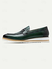 billige Loafers-Grønne herresko i skinn, elegant slip-on-design, komfortabel polstret såle, stilig, avslappet utseende for bryllup, fester og hverdagsbruk