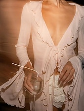 levne Plážové šaty-Dámské Plavky Přehozy Plavky Volány prázdniny Oblečení na pláž Bez vzoru Do V Dlouhý rukáv Plavky