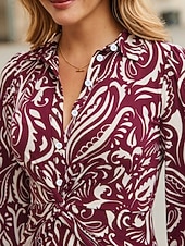 economico Abiti Floreali Stampati-Per donna Abito Midi Abito Camicia Abito Floreale Abito Stampato Moda Moderno Quotidiano All'aperto Ferie Vestibilità comoda Floreale Manica Lunga Colletto a Camicia Vino Blu marino Viola Primavera